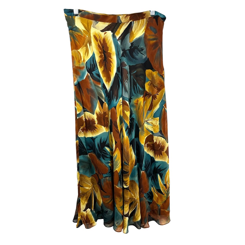Jones NY Size 12 Maxi Skirt Silk Brown Floral Y2K‎ Fairy Grunge Whimsigoth 640